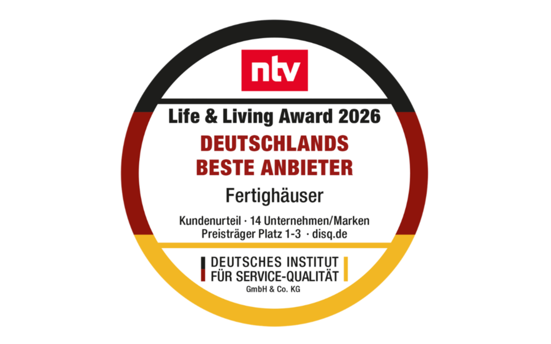 Life & Living Award 2026 für allkauf als einer von Deutschlands besten Anbietern für Fertighäuser.